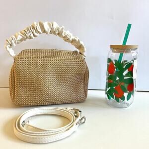 Woven Straw Crossbody Bag & Orange Fruit 20 oz Straw Cup w/ Lid